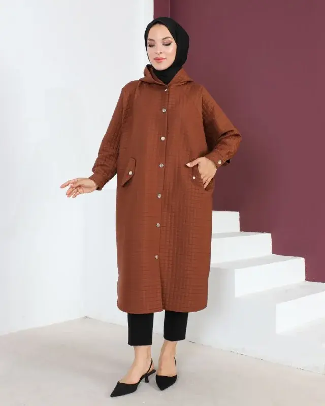 Long hooded coat, worn by a model 1.3